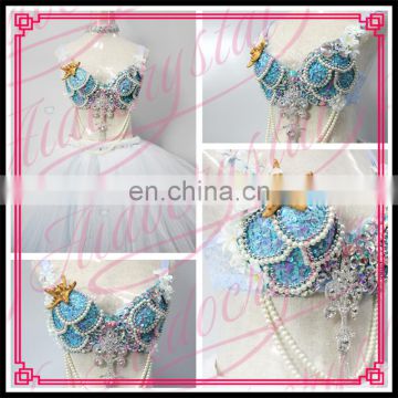 Aidocrystal Austrial Hot sale blue color sequins beaded tassel belly dance bra