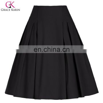 Grace Karin Women Solid Color High Stretchy Vintage Retro A-Line Short Black Skirt CL010451-1