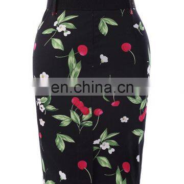 Kate Kasin Women's Shirred Detail Flower Pattern Cotton Pencil Skirt With Wide Belt KK000610-1 photo-2