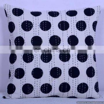 Indian Cotton Handmade White Polka Dot Kantha Cushion Cover Kantha Throw Pillow Cover Hand Quilted Decorative Cushion Cover Art