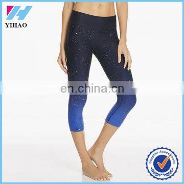 Dongguan Yihao Polyester Elastane Ladies Capri Trousers Custom 3/4 Length Yoga Leggings Cheap Printed Contrast Color Legging