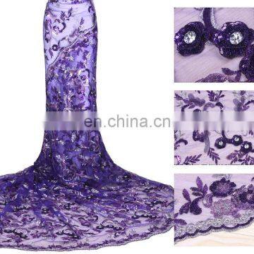 Purple color sequins net fabric lace for ladies suit