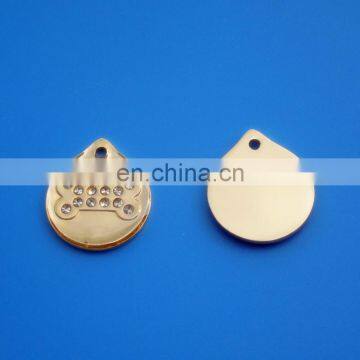 various gold plated pet id tag with stone, free mould bulk pet paw and bone logo id tags