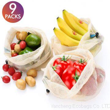 Cotton Reusable Produce Bags - 9 Packs Natural Durable Mesh Produce Bags with Tare Weight on Tags Eco Friendly