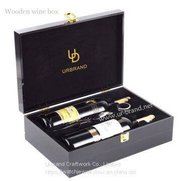 Custom Double Bottle Luxury Wood Wine Box Wedding Gift Wine Box With Lock