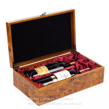 Custom Luxury Wood Wine Bottle Box Empty Glossy Wooden Wine Bottle Packaging Box With Silk Cloth