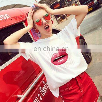 New Product Autumn Hot Style European and American Loose Solid Color Printing Round Neck Short Sleeve Women's T-shirt photo-2