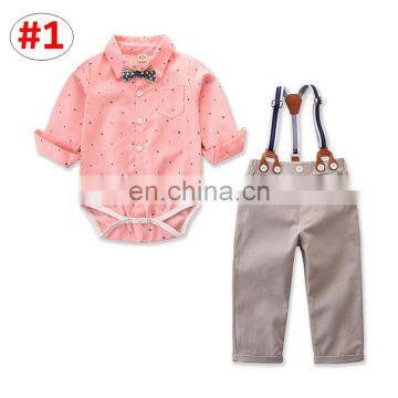 Little gentleman Outfit Toddler Boy Long Sleeve Romper + suspender pant 2pcs Clothing Set 3Colors 4Size for 0-3T