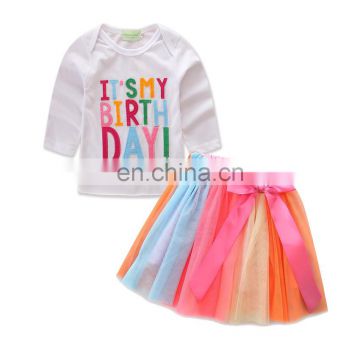 Little princess shirt and rainbow skirts 2pcs set letter printed 1-6T baby girl cotton summer outfit