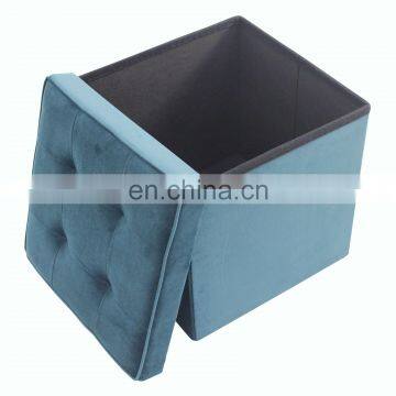 RTS Velvet Fabric Square Folding Living Storage Furniture Pieces Folding Stool Cube Ottoman