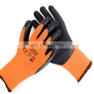 Orange Polyester Loop Napping Liner Latex Crinkle Coated Gloves Winter Working