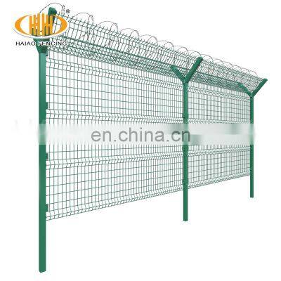 Cheap metal pvc coated fence panel with barb wire for airport