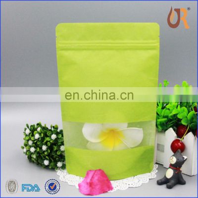 Customized food package stand up pouch green rice paper bag with clear window