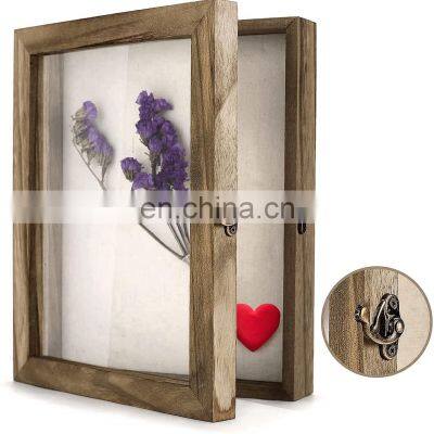 Shadow box display case picture frame with linen back photos memory box