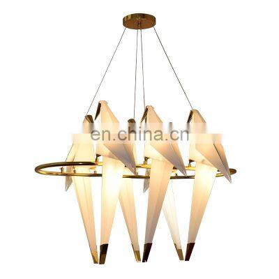 Nordic Bird Iron Pendant Light Paper Crane LED Chandelier Loft Living Room Restaurant Hanging Lamp