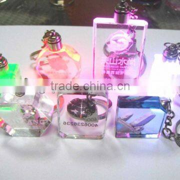 inside logo engraving 3D glass keychain