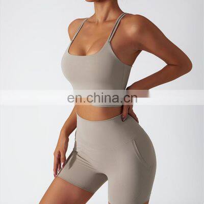 Shorts Set Women Custom High Waist Gym Active Wear Shorts Two Piece Shorts Workout Set Woman Biker Short Set 2023 photo-3