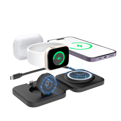 New Foldable 15W Fast Charging Wireless Charger 3 in 1 Magnetic Charging Wireless Charger Stand Station For iphone Airpods