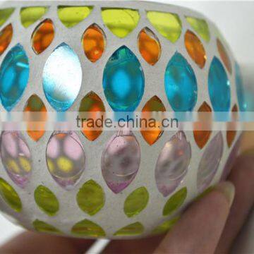 Colorful Glass Mosaic Cylinder Candle Holders Bronze & Turquoise Candle Jars