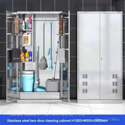 Cajón de almacenamiento seguro para limpieza con compartimentos de almacenamiento y perchas para herramientas – Ideal para entornos industriales y comerciales photo-1