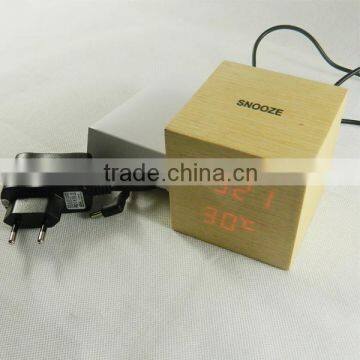 New Classical Red LED Wooden Desktop USB Alarm Clock With Touch Function