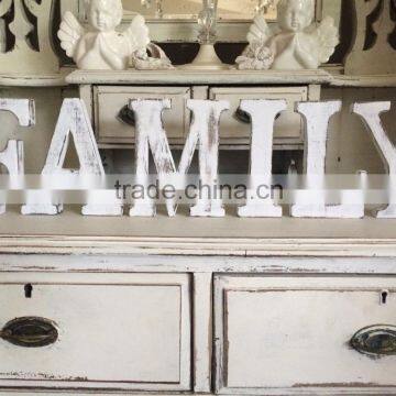 LARGE SHABBY CHIC VINTAGE WHITE WOODEN Alphabet "FAMILY" Letters 15CM TALL FREESTANDING