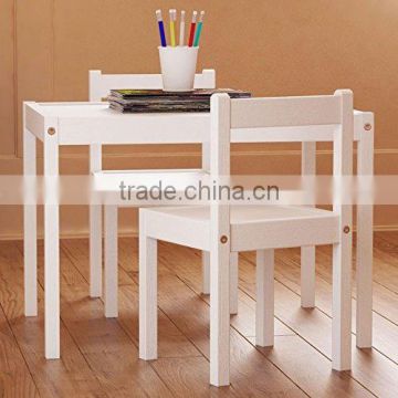 Kids Table and Chairs Set White Wood Children's Set with One Table and 2 Chairs , Great for Playing , Learning , Eating