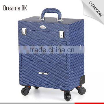 Blue Fashion Design PVC Trolley Makeup Case With Mirror photo-3