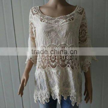 2016 Ladies Tops Hot Cotton Embroidery Lace Fabric Vest for Women Blouse photo-3