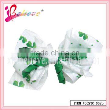 Ireland special design three leaf clover hair accessories wholesale hair bows koker ribbon clip (SYC-0023)