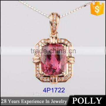 Popular Rubellite 18k rose Gold small diamond Pendants designs with color stone