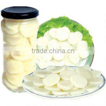 canned water chestnut slice in glass jar