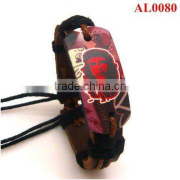 New Style bracelet with color print leather, macrame genuine leather bracelet AL0080 in wax cord