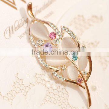 Fashion Women Jewelry Leaf Shape Opal Rhinestone Brooch