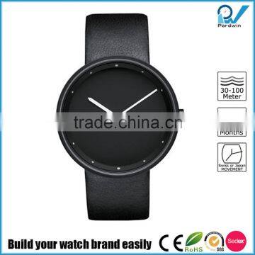 Wrist watch in 18/10 stainless steel mat with leather strap black watch cufflinks