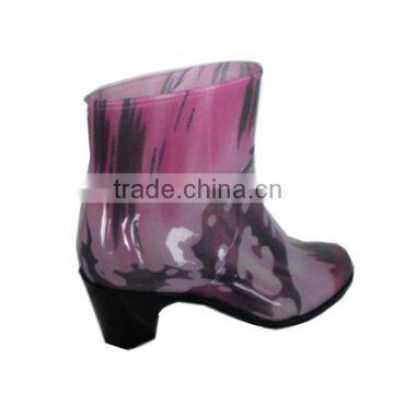 fancy PVC jelly shoes with heel,waterproof woman ankle boot