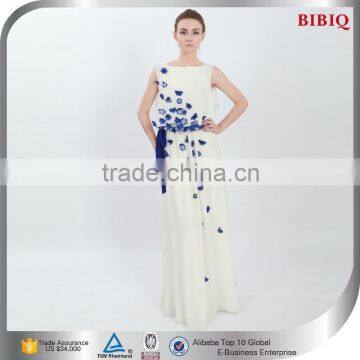 batik design dress print chiffon belted dress royal blue and white wedding dresses evening formal dress sleeveless