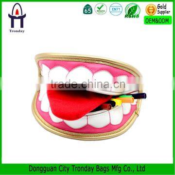 OEM PU human mouth type pencil case customized shaped pencil pouch bag