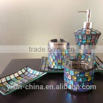 colored hotsale mosaic glass bathroom accessory set