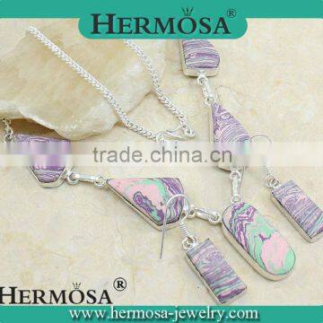 NEW ARRIVAL Hermosa Jewelry Trendy Mosaic Jasper Silver Necklace Earrings Jewelry Sets 2015 Woman Accessories
