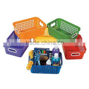 Hot Sale Injection Plastic Classroom Storage Tall Baskets with Handles Popular Medium Rectangle Book and Magazine Gift Baskets