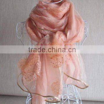 Fashion Double-layer Nest Embroidery & Sequins Organza Silk Scarf photo-2