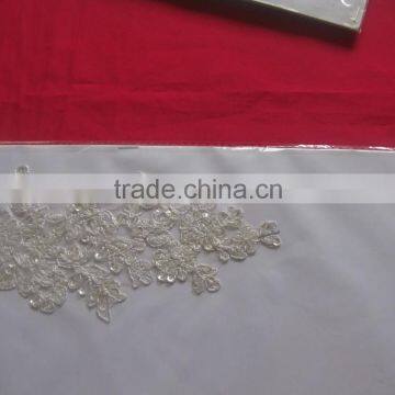 Hot selling white cord embroidery applique for dress and home textiles/Bridal Corded Lace Trim, Bridal Beaded Lace Trim