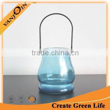 Custom Colored Glass Candle Jar With Metal Handle Cheap Price