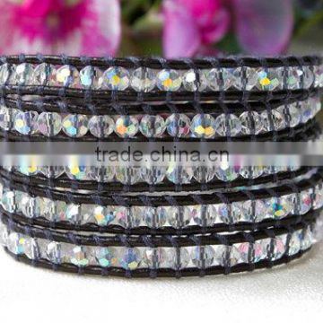 Crystal Sparkle Colorful beads leather bracelet