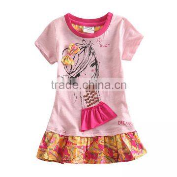 (H4695) pink 18M-6Y NOVA baby girls sequin and applique dress summer printed dresses