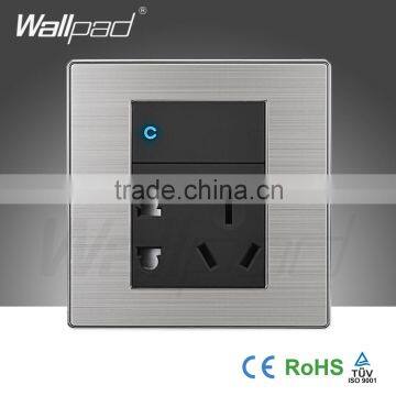 2015 China Wholesaler Hot Sale Wallpad Luxury Wall Light Switch Satin Metal Panel 1 Gang 5 Pin Socket Switch Outlet