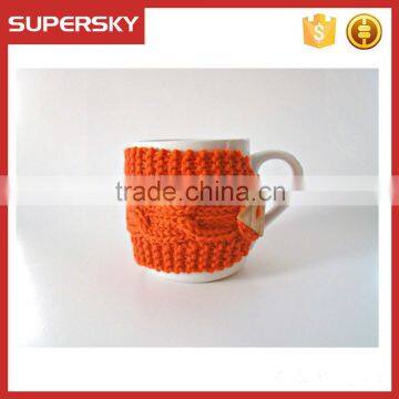 V-162 High quality cable hand knitted sleeve cosy cup mug sweater/button sweater/cup accessory