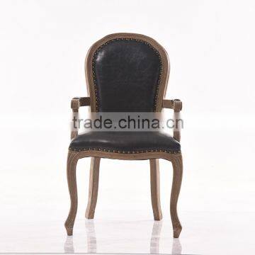 Furniture Antiqued Carved Leather Wooden Armchair photo-2