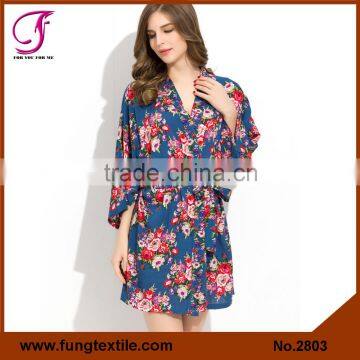 FUNG 2803 Women Beautiful Flower Cotton Print Robe